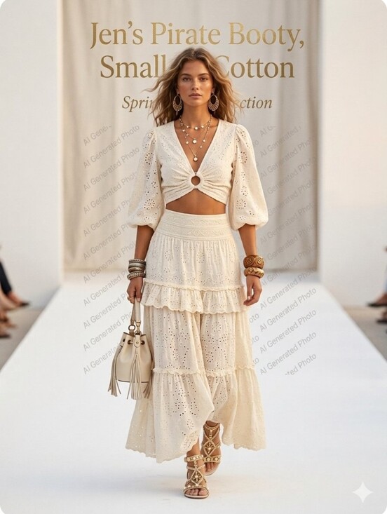 Tops - Jen's Pirate Booty-Eyelet Ring-Front Cropped Long Sleeved Top in Cream